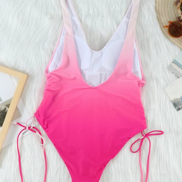 HOST PICK! Pink Ombre Drawstring Ruched Sides Backless Monoki. barbiecore - Picture 10 of 16